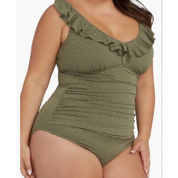Artesands Other - Artesands bathing suit ruffle one-piece swimsuit olive size 20